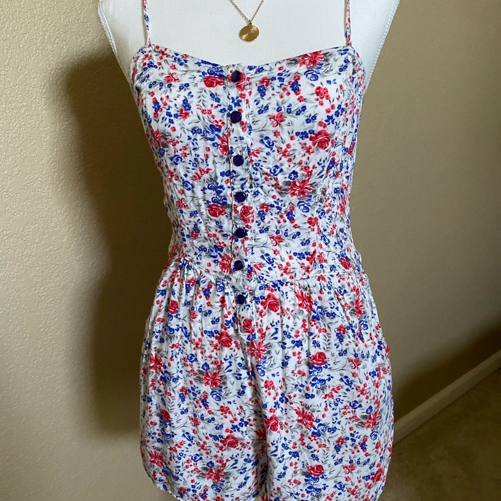 Forever 21 Floral Jumpsuit - Red and Blue